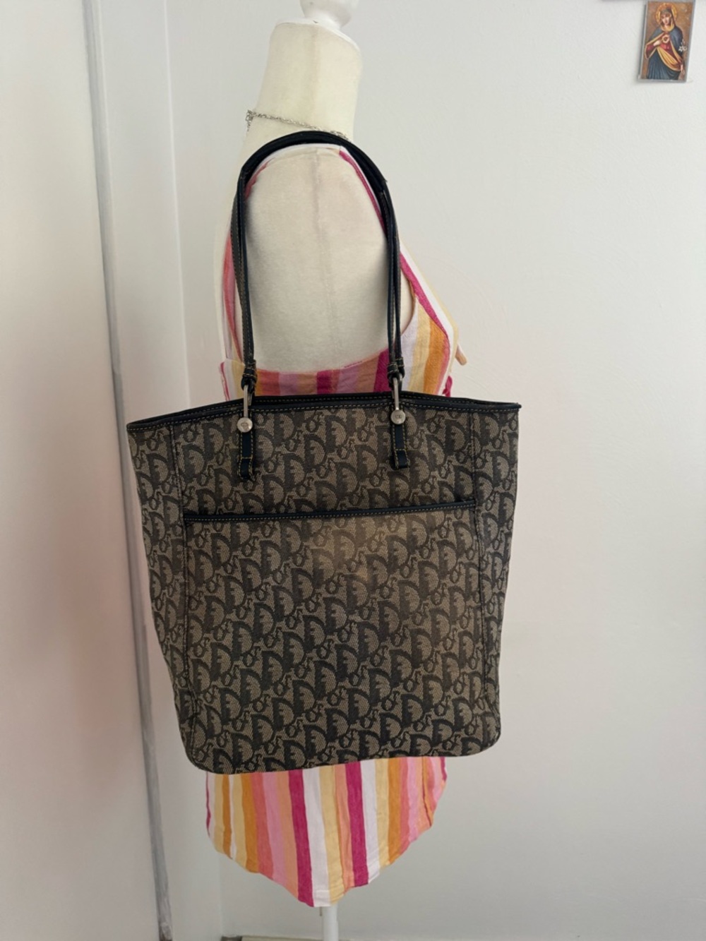 Brown Monogram Tote Bag with Black Trim